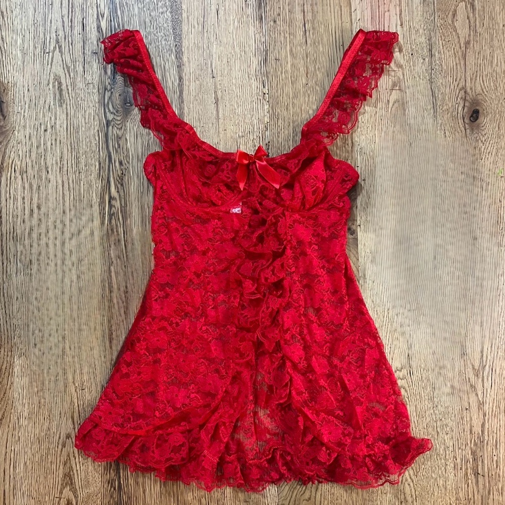 Flirty Red Lace Babydoll Lingerie - Picture 2 of 4